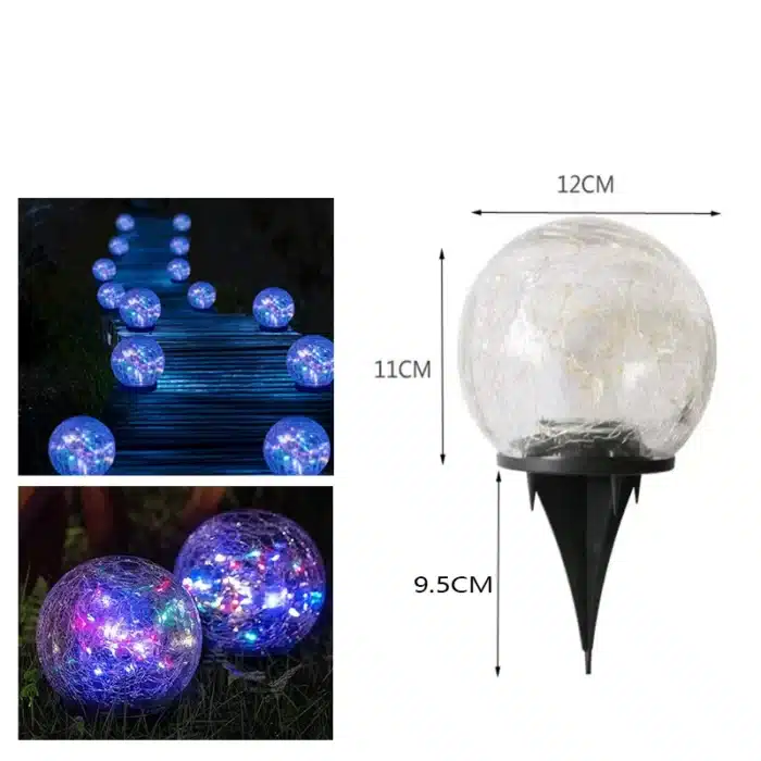 Lampe solaire boule verre craquelé 3