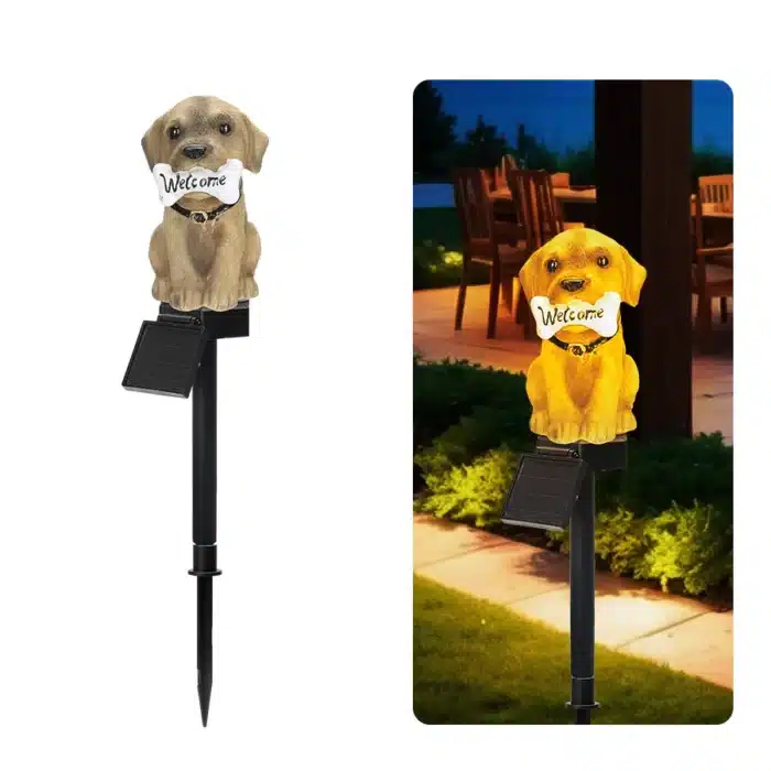 Lampe solaire chien welcome 1